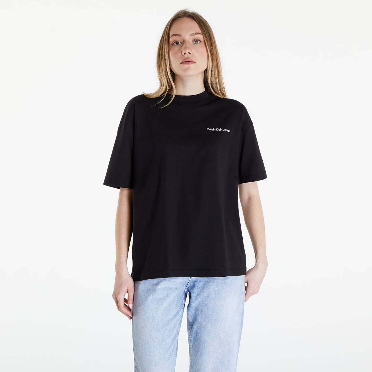 Tričko Calvin Klein Jeans Embroidered Slogan Back Tee Black L.