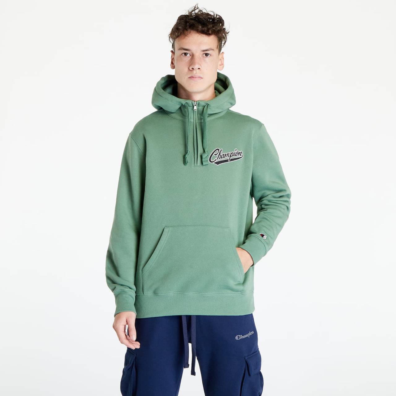 Mikina Champion Varsity Hooded Half Zip Sweatshirt Green M.