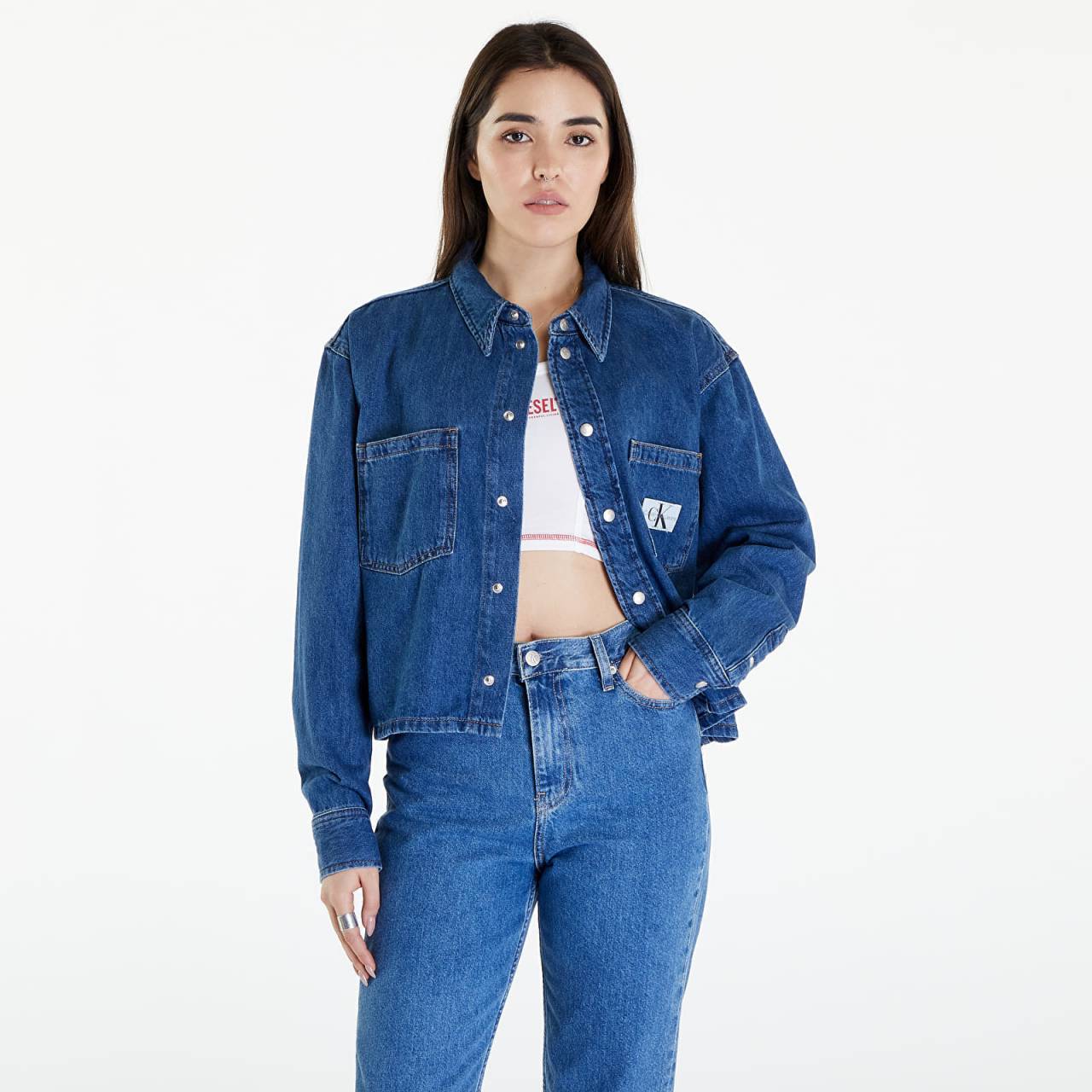 Košeľa Calvin Klein Jeans Cropped Dad Denim Shirt Denim Medium S.