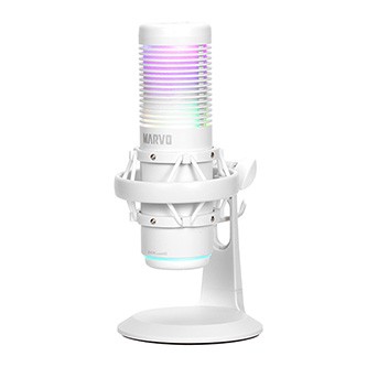 Marvo, herní/streamovací mikrofon, BLAST 60 White, bílý, RGB podsvícení, vstup pro sluchátka.