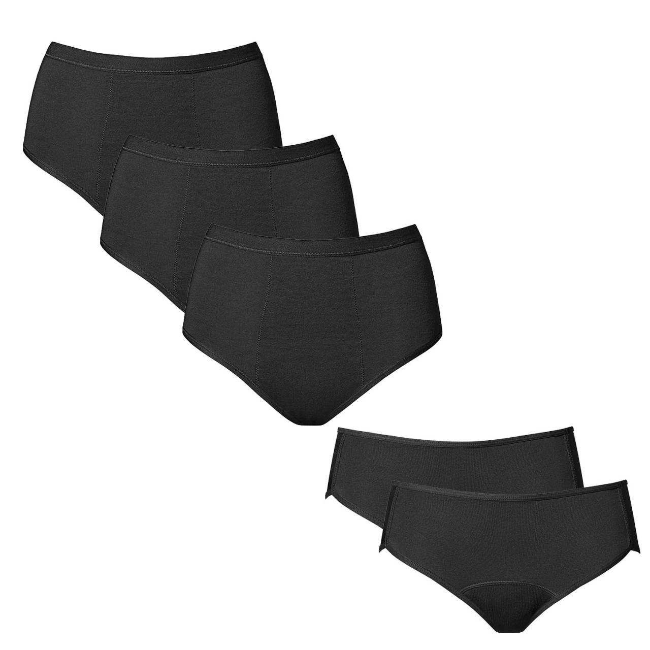 5PACK Menstruationshöschen Love Luna Normale Menstruation (LOVE208) M.
Menstruationshöschen für normale Menstruation für Tag und Nacht
Patery Menstruationsslips in zwei verschiedenen Stoffen und Saugfähigkeiten sind eine praktische Ausrüstung für die gesamte Menstruation, Tag und Nacht.
Das Paket enthält:

3 Stück Love Luna Menstruationshöschen Voll Schwarz
2 Stück Love Luna Menstruationshöschen Midi Schwarz

Menstruationshöschen Voll für Tag und Nacht
Das Love Luna Full Höschen ist perfekt für den Alltag bei leichter Menstruation und dank der verlängerten Saugschicht auch für die Nacht geeignet.
Zusammensetzung: 100% Baumwolle; 80% Baumwolle, 20% Polyester; 95% Baumwolle, 5% Elastan.
Midi Menstruationshöschen für den täglichen Gebrauch
Das Love Luna Midi Sporthöschen ist perfekt für den Alltag bei leichter bis mittlerer Menstruation.
Zusammensetzung: 100% Baumwolle; 80% Baumwolle, 20% Polyester; 91% Nylon, 9% Elasthan.
Die Größe auf dem Höschen ist AUS/US und entspricht nicht der EU, daher ist es notwendig, die Tabelle und die Maße zu beachten.
Liebe Luna und nachhaltige Hilfsmittel
Der indonesische Höschenhersteller Love Luna hat das Gold-Zertifikat des Zertifizierungsprogramms Worldwide Responsible Accredited Production (WRAP) erhalten.
Menstruationshöschen sind neu für Sie?
Wenn Sie weitere Informationen über Menstruationsslips benötigen, empfehlen wir Ihnen, unseren Blogartikel zu lesen: Wie wählt man Menstruationsslips aus?Sie werden dort Informationen finden:

Woraus Menstruationsslips bestehen und wie sie funktionieren
Was bei der Wahl des Menstruationsslips wichtig ist
Wie lange halten Menstruationsslips?
Wie man Menstruationshöschen wäscht
Für wen sind Menstruationsslips geeignet

WUKA Menstruationshöschenset für die normale Menstruation
Fünf bequeme Menstruationsslips der britischen Marke WUKA in zwei verschiedenen Saugstärken sind eine praktische Ausrüstung für die gesamte Menstruation.
Das Set enthält 5 Höschen:

3 Stück WUKA Basics™ Hipster Menstruationsslip - Heavy
2 Stück WUKA Basics™ Hipster Menstruationshöschen - Medium


Die WUKA Basics™ Hipster Heavy Flow Menstruationsslips sind für eine moderate Menstruation konzipiert.
WUKA Basics™ Hipster Medium Flow Menstruationshöschen sind für normale und stärkere Menstruation konzipiert.

Jedes WUKA Höschen hat einen super saugfähigen Zwickel, der aus mehreren Schichten besteht.
Die WUKA Menstruationsslips aus diesem Set können je nach Stärke der Periode bis zu 8 Stunden getragen werden - genau kann man das aber nicht sagen, nur Sie kennen Ihre Periode am besten.
Inhaltsstoffe
Außerhalb: 95% Baumwolle, 5% Elasthan
Innenauskleidung: 80% Polyester, 20% Elastan, atmungsaktives TPU; 95% Baumwolle, 5% Elastan
Das Leinen ist nach STANDARD 100 von OEKO-TEX® zertifiziert.