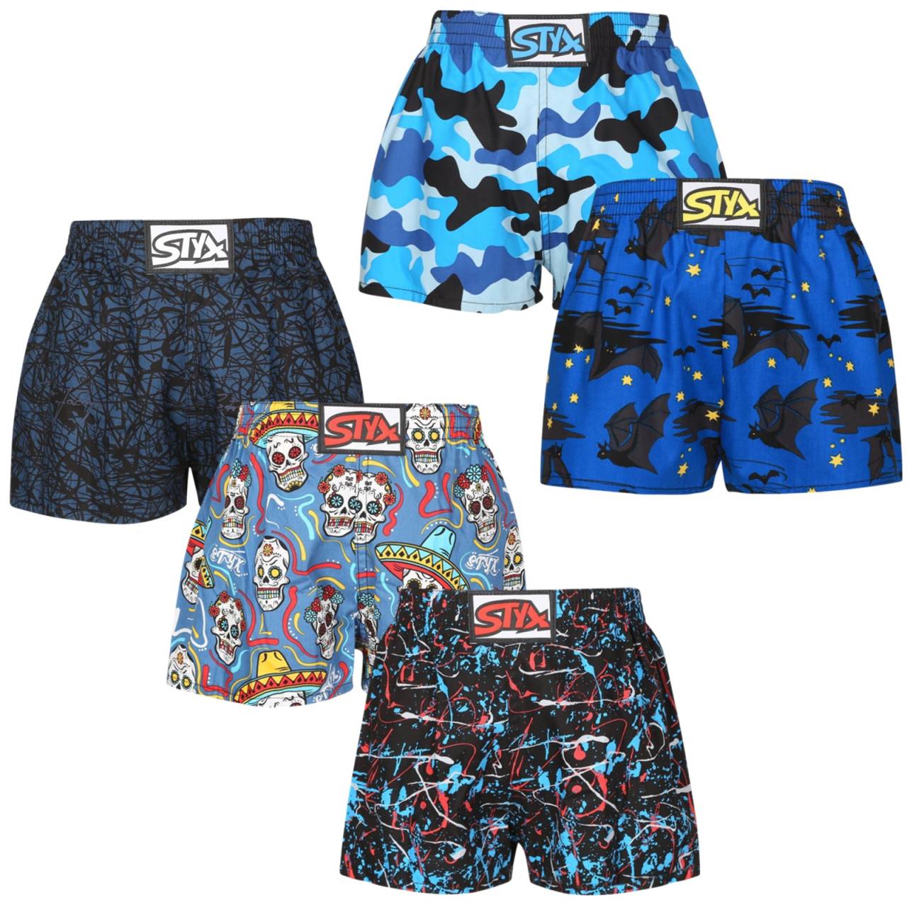 5PACK pantalón corto niño Styx art classic goma multicolor (5J1790146) 6-8 años.
¿Busca ropa interior cómoda y de calidad para su hijo?
Material de calidad para un uso cómodo
Estos pantalones cortos están hechos de algodón 100%, que es suave, ligero y naturalmente transpirable.
Ajuste cómodo y diseño elegante
El elegante diseño con originales estampados convierte el vestuario de tu hijo en una gran diversión.
¿Por qué está garantizado que a los niños les encantan?

100% algodón: Suave, transpirable y agradable para la piel.
Cintura elástica clásica: No aprieta y se ajusta bien.
Ajuste holgado universal: Ideal para niños, para el ocio, el colegio y para dormir.
Diseño divertido: Los estampados originales y los colores vivos siempre levantan el ánimo.
Fabricado en la República Checa: Mano de obra checa de alta calidad.

La ropa interior Styx es una de las más populares
La marca checa Styx es conocida entre los clientes sobre todo por sus pantalones cortos con estampados novedosos en colores atrevidos.
¿Cómo cuidar los pantalones cortos Styx?

Lavandería: Se recomienda a 30 °C para preservar la suavidad y la calidad del tejido.
Secado: No apto para secadora, es preferible el secado al aire libre.
Planchado: Sí, a baja temperatura (se recomienda planchar del revés).

Consejo: Encontrar la prenda interior adecuada que se adapte perfectamente a ti puede ser todo un reto.