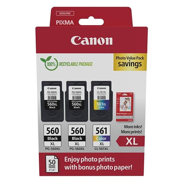 Canon PG-560 2x + CL-561 3712C012 farebná (CMYK) sada originálne cartridge.
Originálna cartridge = záruka priamo od výrobcu tlačiarne
100 % použitie v tlačiarni - spoľahlivá a bezproblémová tlač
Použitím originálnej náplne predlžujete životnosť tlačiarne
Overená špičková kvalita - jasný a čitateľný text, jemná grafika, kvalitnejšie obrázky
Použitie originálnej kazety ponúka rýchly a vysoký výkon a pritom stabilné výsledky = EFEKTÍVNA TLAČ
Jednoduchá inštalácia a údržba
Zabezpečujeme bezplatnú recykláciu originálnych náplní
Garancia Vašej spokojnosti s použitím našej originálnej náplne

Kód výrobcu: 3712C012