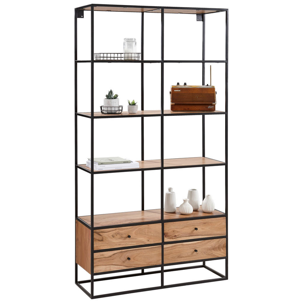 Landscape REGÁL, čierna, farba akácie, železo, akácia, 100/188/35 cm.