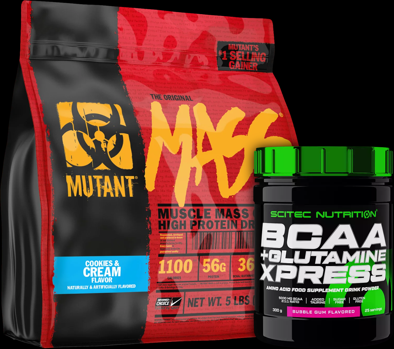 Mutant Mutant Mass 2270 g + Scitec Nutrition BCAA + Glutamine Xpress 300 g.