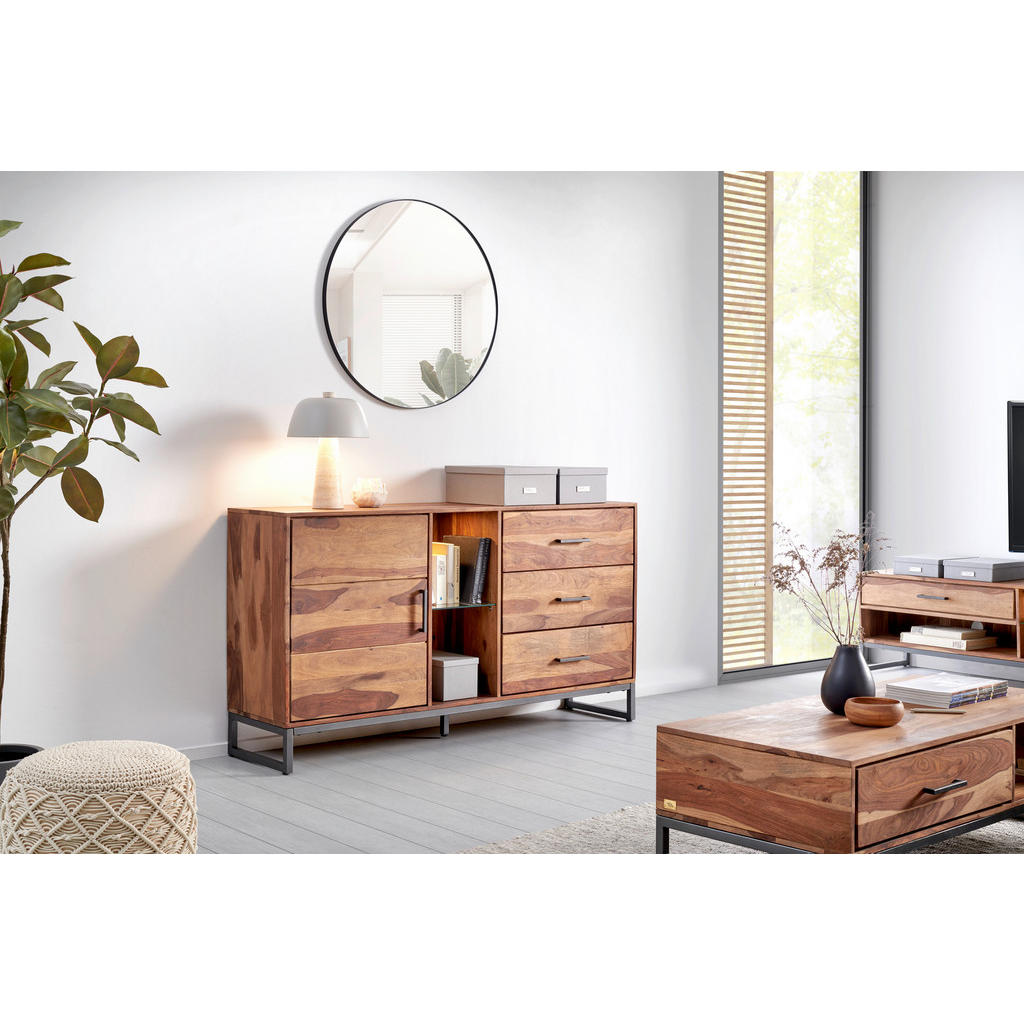 MID.YOU ŠIROKÁ KOMODA, indický palisander, antracitová, prírodná farba, 175/49/40 cm.