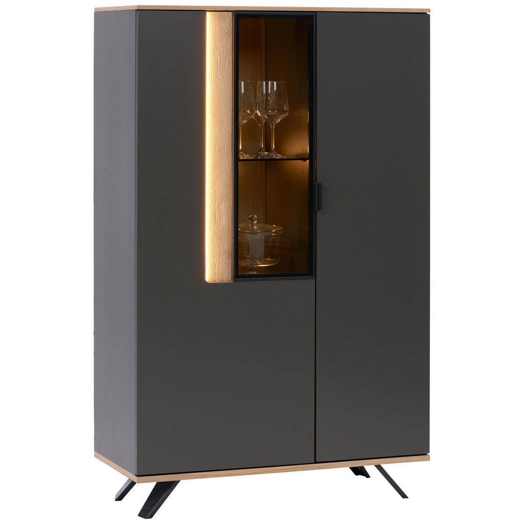 Dieter Knoll VYSOKÁ KOMODA, antracitová, farba duba, 92,9/136,6/42 cm.