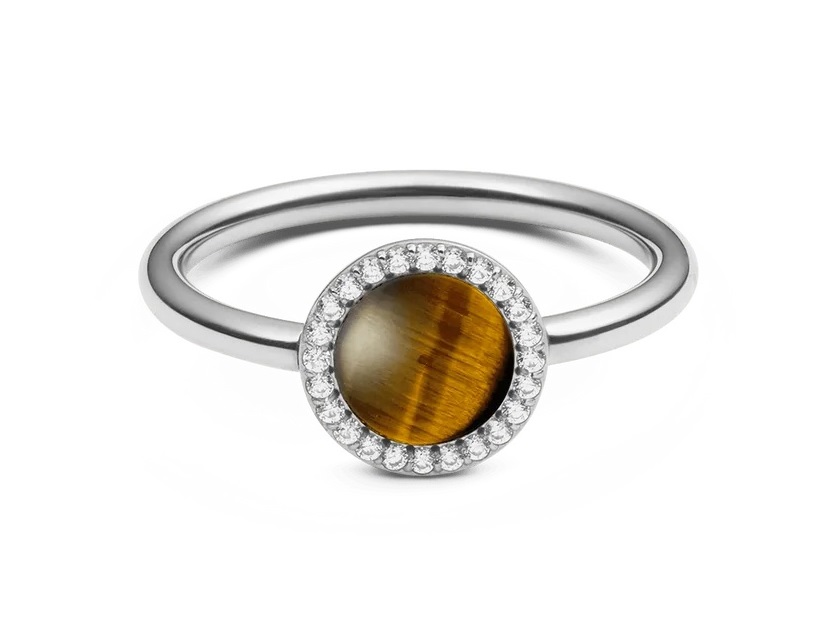 Daniel Wellington Jedinečný prsteň s tigriím okom a kryštálmi Audrey DW00401209 54 mm.