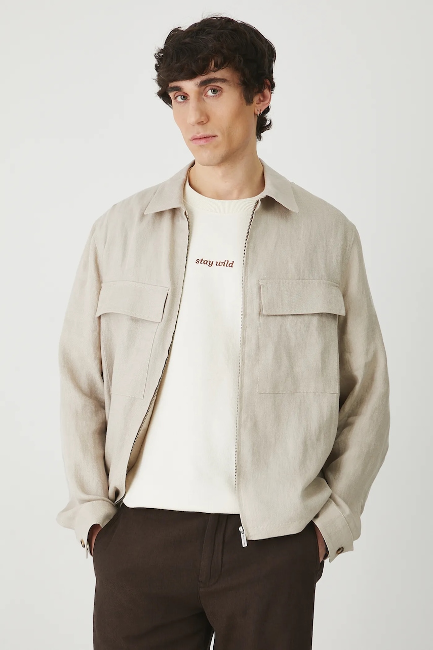 Ľanový kabát Medicine pánska, béžová farba, prechodná.