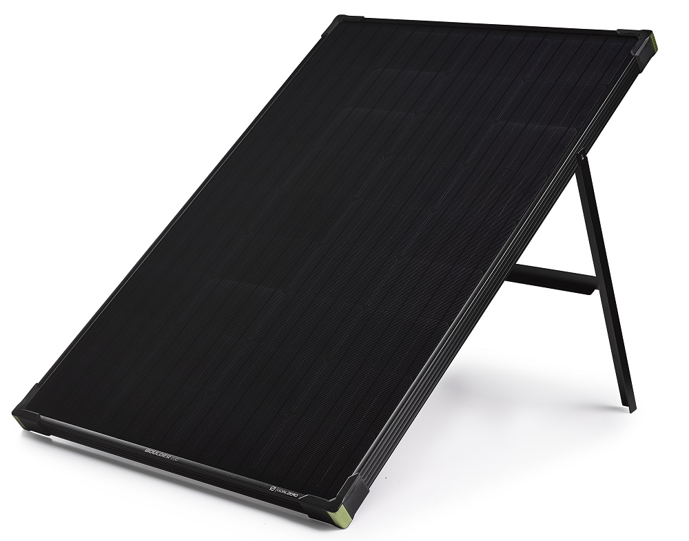 Goal zero solárný panel boulder 100.
 Súčasť balenia: Boulder 100 Solar Panel so vstavaným polohovateľným stojanom.
 Parametre: •rozmery: 101,6 x 70 x 4,4 cm •hmotnosť: 9,1 kg • výkon: 18-22 V/ 100 W •typ panelu: monokryštál • výstupy: Solar port 8 mm, 14-22 V, až 7 A (max 100 W) 
 Doba nabíjania: •Yeti 200X: 2-4 h •Yeti 500X: 6-12 h •Yeti 1000X: 12-24 h •Yeti 1500X: 18-36 h •Yeti 3000X: 36-72 h 
 Na rýchlejšie dobitie je možné zreťaziť viac solárnych panelov Boulder 100.