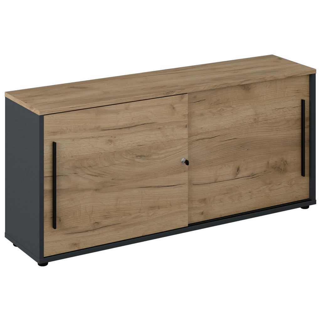 Voleo ŠIROKÁ KOMODA, antracitová, dub artisan, 160/73,8/40 cm.