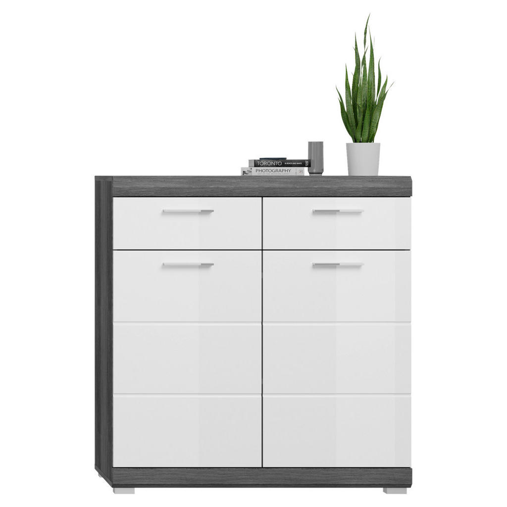 MID.YOU SKRINKA NA TOPÁNKY, biela s vysokým leskom, tmavosivá, 90/96/37 cm.