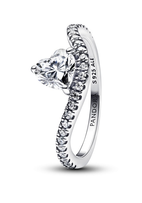 Pandora Strieborný vlnitý prsteň Srdce so zirkónmi Timeless 193661C01 54 mm.