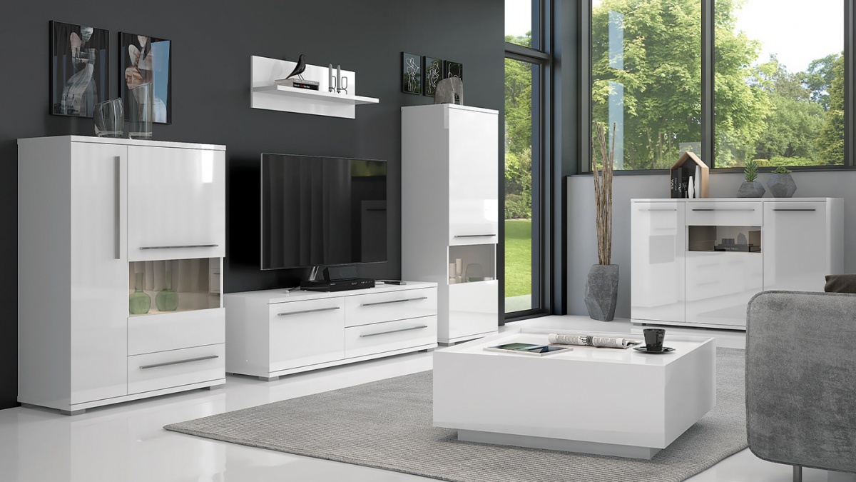 Obývacia izba s osvetlením tiana - biela.

 

 

Nábytok žiari vďaka vysokému lesku v krištáľovo bielej farbe.

 

 

Harmonický set obsahuje konferenčný stolík s dvoma šuplíkmi, trojdverovú komodu s osvetlením, strednú vitrínu s osvetlením, kombinovanú vitrínu s osvetlením, televízny stolík so skrinkou a dvoma šuplíkmi, a tiež krátku policu.

 

 

Obývacia izba s osvetlením Tiana - biela sa skladá z týchto prvkov:


	Kombinovaná vitrína s osvetlením Tiana - 90x123x40cm (š, v, h)
	Stredná vitrína s osvetlením Tiana - 60x161x40cm (š, v, h)
	TV stolík 150 Tiana - 150x46x45cm (š, v, h)
	Polica krátka Tiana - 90x30x21cm (š, v, h)
	Komoda s presklením a osvetlením Tiana - 150 x 85 x 45 cm (š, v, h)
	Konferenčný stolík Tiana - 90x36x90 cm (š, v, h)


 

 

Všetky produkty z kolekcie Tiana nájdete nižšie v súvisiacom tovare.