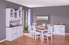 Jedáleň z masívu carson - biela/hnedá.

 

Široký kredenc využijete ako na riad, tak hrnce či príbory a iné potreby na varenie.

 

Jedálenský stôl je stredobodom každého domova, a tak ho treba vyberať s rozvahou.

 

Čo by to bolo za jedáleň bez správnych stoličiek.

 

Minimalistická komoda je vybavená 2 priestrannými zásuvkami.

 

Jedáleň sa skladá z týchto prvkov:


	Široký kredenc II Carson - 131x205x45cm (š, v, h)
	Jedálenský stôl Carson - 160x75x90cm (š, v, h)
	6x jedálenská stolička Carson - 42x95x47cm (š, v, h)
	Kombinovaná komoda Carson - 90x86x45cm (š, v, h)


 

Všetky produkty z kolekcie Carson nájdete nižšie v súvisiacich produktoch.