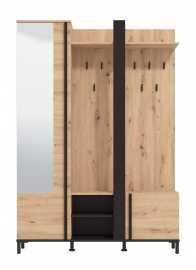 Veľká predsieňová stena scalea - dub artisan/čierna.

 

Predsieňová stena v dekore duba artisan je doladená čiernymi detailmi ako sú háčiky, dekoračné panely či čelo dvierok.

 

Rozmery veľkej predsieňovej steny Scalea sú 134,5x192,5x34,5cm (š, v, h).

 

Všetky produkty z kolekcie Scalea nájdete nižšie v súvisiacich produktoch.