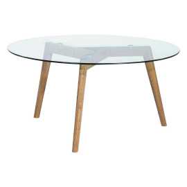 Carryhome KONFERENČNÝ STOLÍK, číra, farba duba, drevo, sklo, 90/90/45 cm.