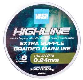 Nash splietaná šnúra highline extra supple braid green 600 m - 0,24 mm 13,6 kg.