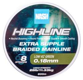 Nash splietaná šnúra highline extra supple braid green 600 m - 0,18 mm 11,3 kg.