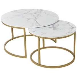 home24 SADA KONFERENČNÝCH STOLÍKOV, biela, zlatá, kov, kompozitné drevo, 60-80/60-80/42-45 cm.