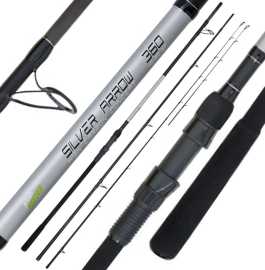 Sensas prút silver arrow feeder 3,9 m 100-150 g 3+2 diely.
 Dostupný v 4 variantoch: • Silver Arrow 11FT M: dĺžka 330 cm, vrhacia záťaž do 25-75 g, počet dielov 3+2 špičky, váha 197 g, skladná dĺžka 115 cm.