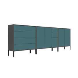 MID.YOU ŠIROKÁ KOMODA, antracitová, petrolejová, 263,5/86/33 cm.