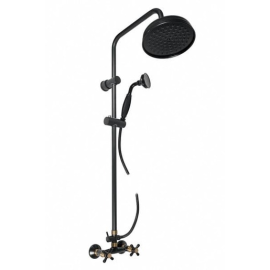RAV SLEZÁK Morava Retro sprchový systém s držiakom sprchy a sprchovou hadicou čierna matná/stará mosadz mk181.0/7cmatsm MK181.07CMATSM.