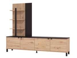 Obývacia stena meredith - dub artisan/čierna.

 

Stena je navrhnutá tak, aby maximálne využila dostupný priestor.

 

Hlavným materiálom obývacej steny Meredith je moderné lamino zaisťujúce jej dlhú životnosť.

 

*ABS hrany = prúžky slúžiace na olepenie a ochranu hrán nábytkových dosiek
*MDF doska = ľahko opracovateľný drevovláknitý materiál so širokým spektrom možných úprav využívaný napr.

 

Výhody pre užívateľa:


	Jednoduché začlenenie do interiéru: Vďaka svojmu modernému dizajnu a neutrálnym farbám sa obývacia stena Meredith ľahko hodí do akéhokoľvek moderného interiéru.
	Praktické využitie: Stena ponúka nielen estetický, ale aj praktický prínos, a to práve vďaka premyslenému usporiadaniu políc a úložného priestoru.
	Dlhá životnosť: Vysoko kvalitné materiály a precízne spracovanie zabezpečujú, že obývacia stena Meredith bude slúžiť mnoho rokov bez straty svojej funkčnosti a vzhľadu.


Rozmery obývacej steny Meredith sú 208x167x40cm (š, v, h)

 

Ďalšie typy obývacích stien aj produkty v podobnom dekore nájdete nižšie v súvisiacich produktoch.