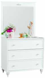 Komoda so zrkadlom ema - biela.

 

Komoda Ema sa skladá z troch priestranných zásuviek.

 

Toaletný stolík Ema je vyrobená z kvalitného lamina a MDF.

 

Rozmery komody so zrkadlom Ema sú 90x163x50cm (š, v, h).

 

Všetok nábytok patriaci do kolekcie Ema nájdete nižšie v súvisiacich produktoch.