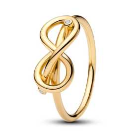Pandora Pozlátený prsteň Uzol nekonečna s kubickými zirkónmi Shine Moments 163759C01 56 mm.