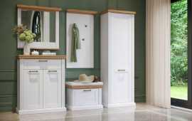 Predsieň artis - biela/orech pacific.

 

Predsieňová zostava je vyrobená z kvalitného MDF o hrúbke 25mm a lamina hrúbky 18mm.

 

Predsieň Artis sa skladá z nasledujúcich produktov:


	Predsieňová skriňa Artis - 65x193x38cm (š, v, h)
	Botník Artis - 65x51x38cm (š, v, h)
	Kombinovaná komoda Artis - 86x102x38cm (š, v, h)
	Vešiakový panel Artis - 65x115x13cm (š, v, h)
	Zrkadlo Artis - 84x79x13cm (š, v, h).



Všetky produkty patriace do kolekcie Artis nájdete nižšie v súvisiacich produktoch.