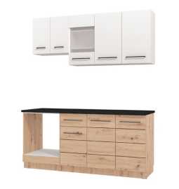 Kuchynská linka danya-biela, dub - 120+60cm/28mm.

 

Horné skrinky sú vybavené mnohými vnútornými policami a zavesujú sa na stenu pomocou závesov umiestnených vo vnútri skriniek.

 

Spodná časť zostavy ponúka praktický úložný priestor v podobe drezovej skrinky s dvierkami a širokej skrinky s poličkami.

 

Korpusy skriniek sú vyrobené z kvalitného lamina a opatrené ABS hranou pre vyššiu odolnosť voči poškodeniu.

 

*ABS hrany = pásky slúžiace na olepenie a ochranu hrán nábytkových dosiek.

 

Kuchynská linka je dodávaná bez pracovnej dosky a bez drezu.

 

Hĺbka skriniek s pracovnou doskou je 60 cm.

 

Podobné produkty nájdete v súvisiacich produktoch nižšie.

 

 