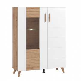 Široká vitrína s osvetlením police jett - dub artisan/biela.

 

Vitrína s presklenou časťou cez ktorú je možné vidieť jednu sklenenú policu.

 

Rozmery širokej vitríny s osvetlením políc Jett sú 96x125,5x35cm (š, v, h).

 

Všetky produkty z kolekcie Jett nájdete nižšie v súvisiacich produktoch.