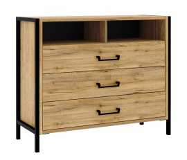 Zásuvková komoda shelby - dub bartex/čierna.

 

Okrem troch širokých a hlbokých zásuviek, určite oceníte aj dve priehradky, ktoré sa nachádzajú v hornej časti.

 

V čom je HDF doska lepšia ako MDF?

Výrobný proces je u HDF dosky rovnaký ako u MDF, ale HDF má podstatne vyššiu hustotu drevených vlákien.

 

Rozmery zásuvkovej komody Shelby sú 109,4x90,7x41,5cm (š, v, h).

 

Všetky produkty z kolekcie Shelby nájdete nižšie v súvisiacich produktoch.