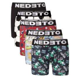5PACK detské boxerky Nedeto viacfarebné (5NBDV1) 9-11 let, trenky.
Dopraj svojmu dieťaťu pohodlie a štýl, ktoré si zaslúži.
Pohodlný materiál na každý deň
Bavlna a elastan – to je overená kombinácia, ktorá zaručuje maximálne pohodlie.
Veselé motívy, ktoré si deti zamilujú
Každé balenie prináša mix zábavných a farebných potlačí.
Na aké príležitosti sú ideálne?
Detské boxerky Nedeto sú ako stvorené na:


každodenné nosenie do školy alebo škôlky,


športové aktivity (napr.


domáce leňošenie aj pobehovanie vonku,


cestovanie a prespávanie u kamarátov.


Ako sa starať o detské boxerky Nedeto:

Pranie: Per boxerky naruby pri maximálnej teplote 30 °C.
Sušenie: Nesuš boxerky v sušičke. Vysoké teploty môžu poškodiť elastické vlákna a skrátiť životnosť prádla.
Žehlenie: Žehlenie zvyčajne nie je potrebné.
