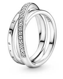 Pandora Strieborný prepletený prsteň so zirkónmi Pavé 199057C01 48 mm.