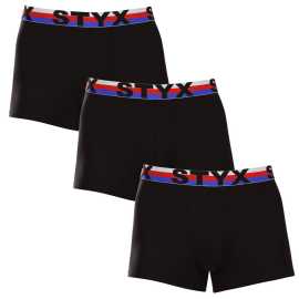 3PACK pánske boxerky Styx športová guma čierne trikolóra (3G1960) XL, trenky. Pohodlie bez kompromisov v boxerkách od českej značky Styx
Doprajte si pohodlie, ktoré vydrží celý deň, s pánskymi boxerkami Styx v klasických farbách. Tieto pánske boxerky s kratšími nohavičkami a športovou gumou sú ideálnou voľbou na každodenné nosenie a výnimočný športový výkon. Navyše sa môžete spoľahnúť na tradičnú českú kvalitu, ktorá vás nikdy nesklame.
Kvalitný materiál pre maximálne pohodlie
Boxerky sú vyrobené z prvotriednej zmesi bavlny a umelých vlákien. Bavlna je priedušná a jemná k pokožke, zatiaľ čo modal dodáva materiálu hodvábnu jemnosť a odolnosť voči opotrebovaniu. Vďaka elastanu sa boxerky prispôsobia vášmu telu a zabezpečia úplnú voľnosť pohybu bez akýchkoľvek obmedzení. Táto kombinácia materiálov zabezpečuje dokonalú rovnováhu medzi pohodlím, funkčnosťou a odolnosťou.
Praktický dizajn a česká precíznosť
Boxerky Styx majú kratšie nohavice, ktoré sa nikde nezhrňujú a poskytujú maximálnu voľnosť pohybu. Športový elastický pás s logom Styx drží boxerky na mieste, netlačí a dodáva im moderný vzhľad. Klasické farebné prevedenie dodá vášmu šatníku nadčasovú eleganciu a svieži štýl.
Prečo si vybrať boxerky Styx

Česká kvalita: navrhnuté a vyrobené v Českej republike, čo zaručuje najvyššiu kvalitu spracovania.
Prémiové materiály: kombinácia bavlny, modalu a elastanu pre maximálne pohodlie.
Univerzálny dizajn: kratšie nohavičky a štýlová športová guma na každú príležitosť.

Spodná bielizeň Styx je jednou z najobľúbenejších
Česká značka Styx je medzi zákazníkmi známa najmä vďaka svojej spodnej bielizni s neotrelými vzormi vo výrazných farbách. Hlavným dôvodom obľúbenosti značky sú však jej pohodlné materiály a skvelé strihy, ktoré sme vyskúšali na vlastnej koži. Značka Styx patrí medzi naše privátne značky a za kvalitu našich výrobkov dáme ruku do ohňa.
Ako sa mám starať o svoje boxerky Styx?

Perte ich pri teplote 30 °C s jemným pracím prostriedkom, aby bol materiál stále mäkký a príjemný.
Sušenie: Sušička sa neodporúča, boxerky sušte voľne na vzduchu, aby si zachovali svoj tvar.
Žehlenie: V prípade potreby žehlite pri nízkej teplote, aby si materiál zachoval svoju mäkkosť.

Tip: Staňte sa expertom na údržbu spodnej bielizne vďaka tipom v našom článku a doprajte svojim obľúbeným kúskom starostlivosť, ktorú si zaslúžia.