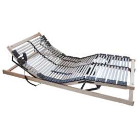 Hom`in ELEKTRICKÝ POLOHOVATEĽNÝ ROŠT, (pre rám) 90/200 cm. **90X200 CM, MOTOR, BREZA - **42 LAMIEL, NASTAV. HLAVA A - **NOHY, V:12CM, NO:130KG Ako spoľahlivý základ sa tento elektrický polohovateľný rošt (cca 90 x 200 cm) z dreva postará o vyváženú oporu a pohodový relax. Prehľad rozmerov: plocha lôžka: cca 90 x 200 (Š x D) výška po zložení: cca 11 cm nosnosť: cca 130 kg 14 trojitých púzdier tlmia hluk vďaka stabilnému, a pritom pružnému uloženiu lamiel. Má rošt polohovaciu funkciu? Áno, táto varianta je nastaviteľná, takže si ju prispôsobíte podľa svojich potrieb. Nastavenie je možné pomocou motora. Aké výhody má tento rošt? stredový popruh na dodatočnú oporu a rovnomerné rozloženie tlaku k dispozícii v nadmerných a špeciálnych veľkostiach nastavenie pomocou motora Tento elektrický polohovateľný rošt (plocha lôžka cca 90 x 200 cm ) v vo svetlosivej a bielej farbe posunie vaše pohodlie ešte o úroveň vyššie. - **90X200 CM, MOTOR, BREZA - **42 LAMIEL, NASTAV. HLAVA A - **NOHY, V:12CM, NO:130KG