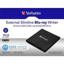 Verbatim externí Blu-Ray vypalovačka, 43890, technologie MDISC (tm).

* Kompaktní a lehká externí Blu-ray vypalovačka
* Tenká konstrukce s hliníkovým pouzdrem
* Ideální pro použití s notebookem nebo ultrabookem
* Napájení z portu USB – pomocí USB kabelu ve tvaru Y nebo externího napájecího zdroje
* Součástí je software Nero Burn & Archive* – jednoduše vytvářejte vlastní archivy na Blu-ray, DVD nebo CD
* Plně odpovídá standardům archivační technologie MDISC™
* Uloží až 100 GB na disk BDXL / 8,5 GB na dvojvrstvé DVD / až 4,7 GB na standardní DVD

Blu-ray disky se rychle dostávají do povědomí jako nejlepší produkty pro archivaci cenných dat, a to díky jejich formátu použitelnému i v budoucnosti, široké kompatibilitě, vysoké kapacitě a velmi dlouhé životnosti ve srovnání s pevnými disky a magnetickými páskami.

Pokud vlastníte notebook, ultrabook, netbook či jiné zařízení bez Blu-ray vypalovačky, je toto malé zařízení přesně to, co potřebujete.

Externí Blu-ray Slimline vypalovačka Verbatim je napájena z portu USB, takže nepotřebujete žádný napájecí adaptér.

K jednotce dostanete i software Nero Burn and Archive*, jehož součástí je řada speciálních funkcí a technologií jako DiscSpan, MediaHome a SecureDisc, které dokáží úspěšně pomoci při organizaci, vypalování a archivaci důležitých souborů.