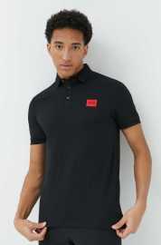 Bavlnené polo tričko HUGO Dereso222 čierna farba,s nášivkou,50466202.