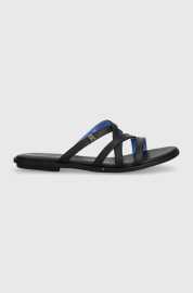 Kožené šľapky Tommy Hilfiger TH STRAP FLAT SANDAL dámske, čierna farba, FW0FW08067.