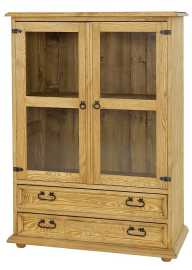 Veľká sedliacka komoda com 108 b slim presklená - k03 biela patina.