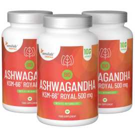 Essentials BIO Ashwagandha KSM-66®️ Royal 500 mg de alta dose - Vegan, 300 cápsulas.