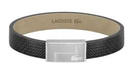 Lacoste Čierny kožený náramok Monogram Leather 2040185 17,5 cm.