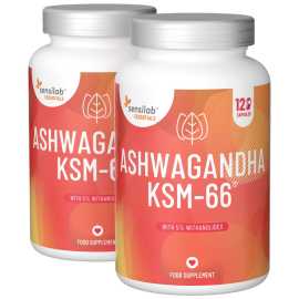 Essentials Ashwagandha KSM-66® dosis alta - vegano, 240 cápsulas.