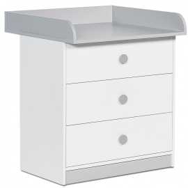 Komoda s prebaľovacím pultom spencer - biela/šedá.

 

Komoda je opatrená troma hlbokými zásuvkami do ktorých môžete uložiť ako drobné oblečenie, tak kozmetiku pre bábätko či iné nevyhnutnosti, ktoré každé dieťa potrebuje.

 

Komoda s prebaľovacím pultom sa skladá z týchto prvkov:


	Zásuvková komoda Spencer - 77,2x79,30x44,5cm (š, v, h)
	Prebaľovací pult Spencer - 77,4x12x72cm (š, v, h)


 

Všetky produkty z kolekcie Spencer nájdete nižšie v súvisiacich produktoch.