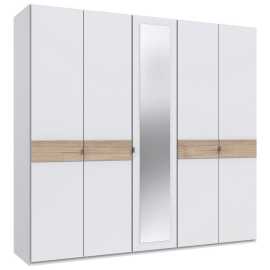 Carryhome SKRIŇA SO ZRKADLOM, biela, farba duba, hikória, 225/208/58 cm.