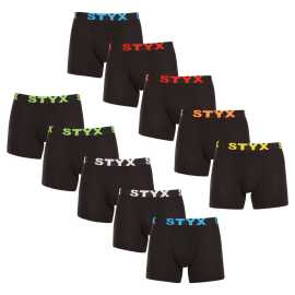 10PACK herenboxershort Styx lang sport elastisch zwart (10U9601) XL.
Verwen jezelf met comfort dat de hele dag duurt met de Styx herenboxerslip.
Kwaliteitsmateriaal voor maximaal comfort
De boxershorts zijn gemaakt van een eersteklas mix van katoen en synthetische vezels.
Praktisch ontwerp en Tsjechische precisie
De Styx boxerslip heeft verlengde pijpen die je extra steun geven en wrijving op de dijen voorkomen, wat je zult waarderen tijdens het sporten en lange sessies op kantoor of in de auto.
Waarom kiezen voor Styx boxerslips

Tsjechische kwaliteit: Ontworpen en vervaardigd in Tsjechië, wat garant staat voor vakmanschap van topkwaliteit.
Eersteklas materialen: Combinatie van katoen, modal en elastaan voor maximaal comfort.
Universeel ontwerp: Verlengde pijpen en stijlvol sportief elastiek voor elke gelegenheid.

Styx ondergoed is een van de populairste
Het Tsjechische merk Styx staat bij klanten vooral bekend om zijn shorts met nieuwe patronen in opvallende kleuren.
Hoe verzorg ik mijn Styx boxers goed?

Wasgoed: Wassen op 30°C met een mild wasmiddel om het materiaal zacht en comfortabel te houden.
Drogen: Het is niet aan te raden om boxers in de droger te drogen, laat ze vrij aan de lucht drogen om hun vorm te behouden.
Strijken: Strijk indien nodig op een lage temperatuur om de zachtheid van het materiaal te behouden.

Tip: Word een expert in lingerieonderhoud met het advies in ons artikel en geef je favoriete lingerie de zorg die ze verdient.