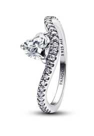 Pandora Strieborný vlnitý prsteň Srdce so zirkónmi Timeless 193661C01 54 mm.