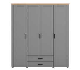 Šatníková skriňa 4d lotta - šedá/dub artisan.

 

Korpus šatníkovej skrine tvorí lamino v šedej farbe, dvierka a čelá zásuviek sú vyrobené z profilovaných MDF dosiek a pokryté matnou šedou fóliou.

 

Rozmery Šatníkové skrine 4D Lotta sú 190x210x58cm (š, v, h).

 

Všetky produkty z kolekcie Lotta nájdete nižšie v súvisiacich produktoch.